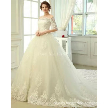 2017 medio manga princesa real tren largo vestido de bola blanca China vestido de novia